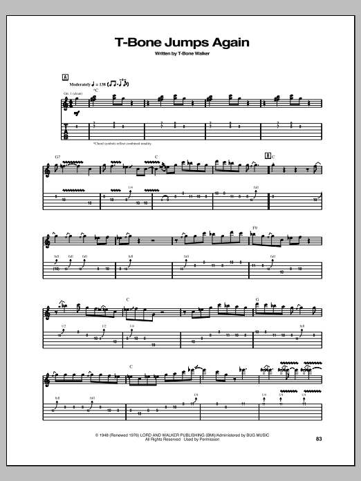 Download T-Bone Walker T-Bone Jumps Again Sheet Music and learn how to play Guitar Tab PDF digital score in minutes