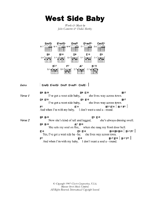 Download T-Bone Walker West Side Baby Sheet Music and learn how to play Lyrics & Chords PDF digital score in minutes