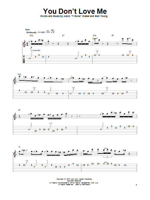 Download T-Bone Walker You Don't Love Me Sheet Music and learn how to play Guitar Tab PDF digital score in minutes