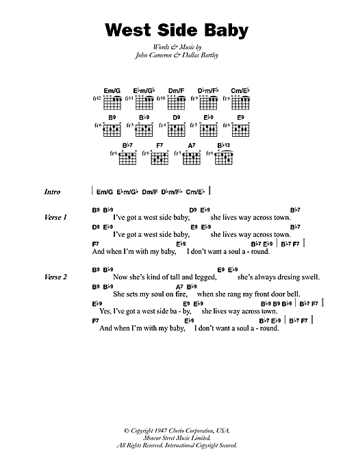 Download T-Bone Walker West Side Baby Sheet Music and learn how to play Lyrics & Chords PDF digital score in minutes