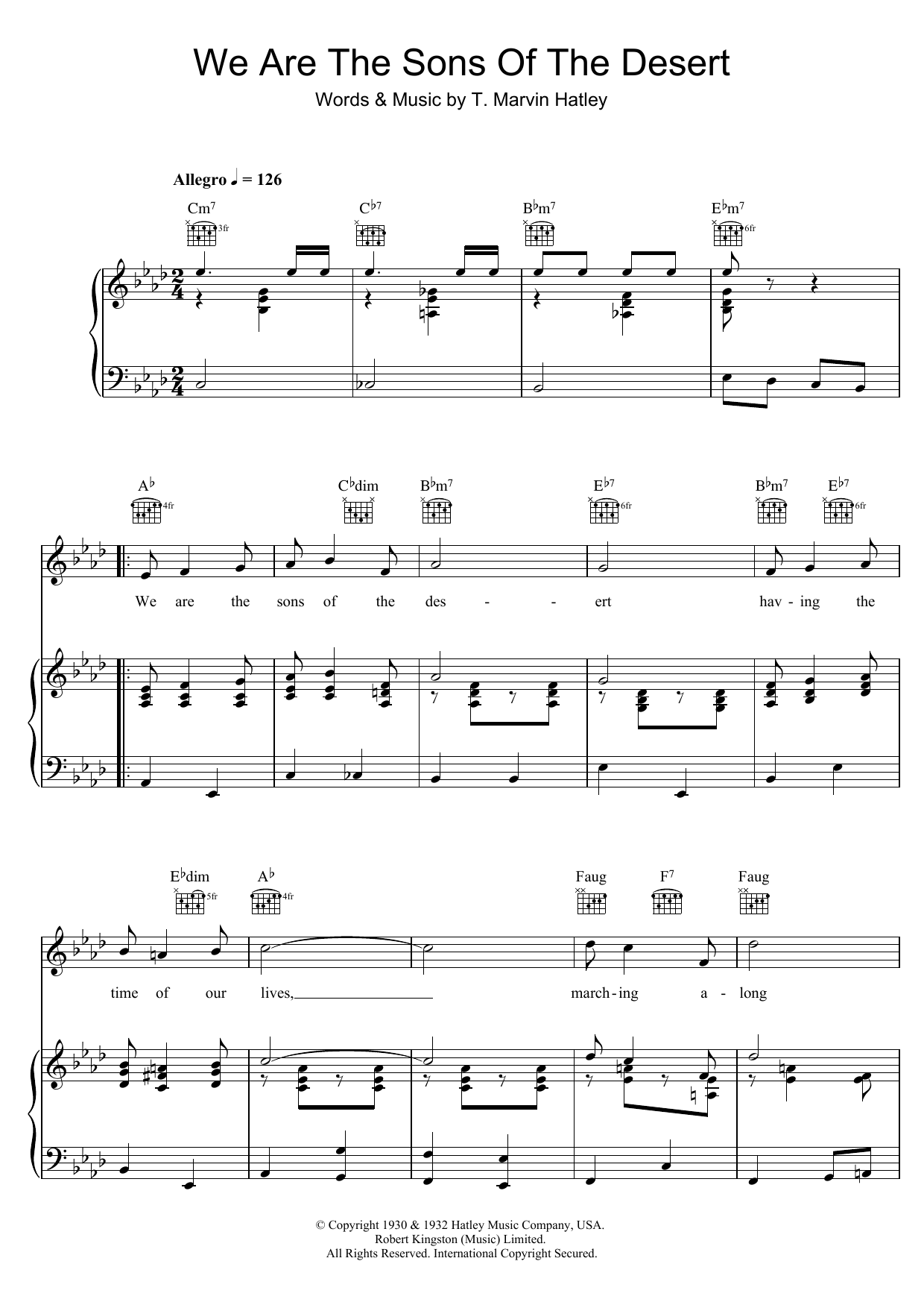 Download T. Marvin Hatley We Are The Sons Of The Desert Sheet Music and learn how to play Piano, Vocal & Guitar (Right-Hand Melody) PDF digital score in minutes