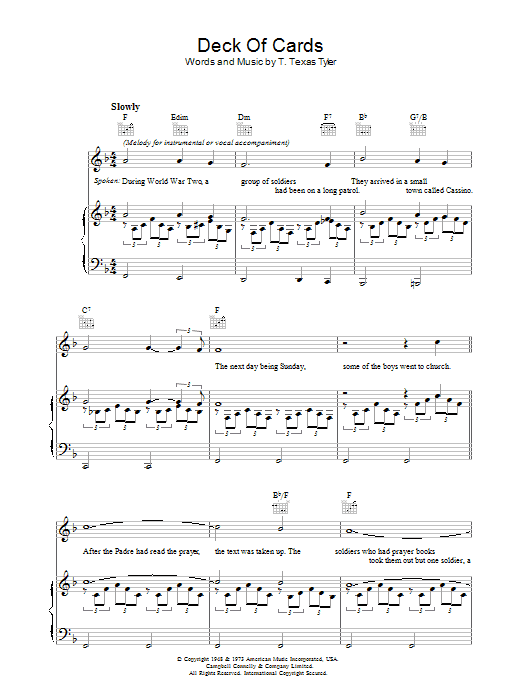 Download T. Texas Tyler Deck Of Cards Sheet Music and learn how to play Piano, Vocal & Guitar Chords PDF digital score in minutes