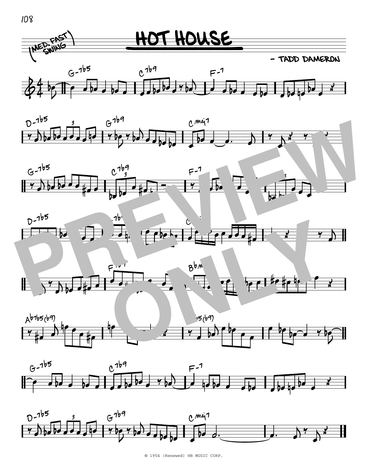 Download Tadd Dameron Hot House Sheet Music and learn how to play Real Book – Melody & Chords PDF digital score in minutes