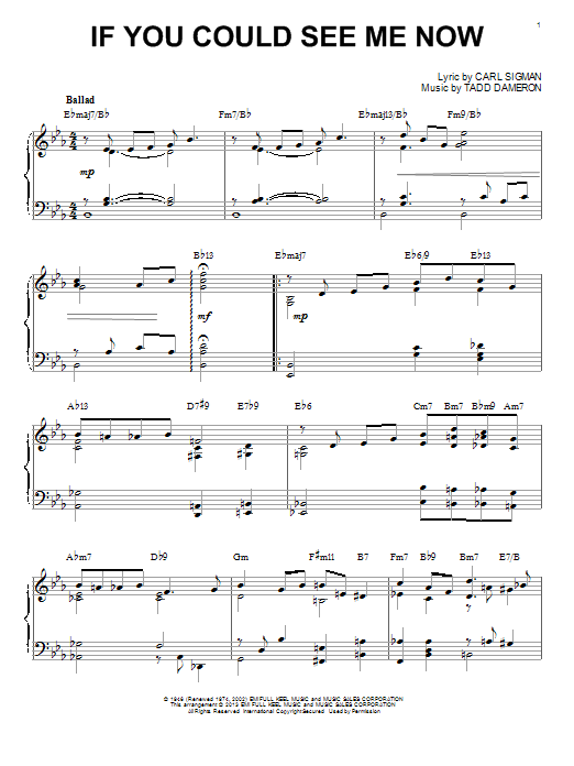 Download Tadd Dameron If You Could See Me Now Sheet Music and learn how to play Piano PDF digital score in minutes