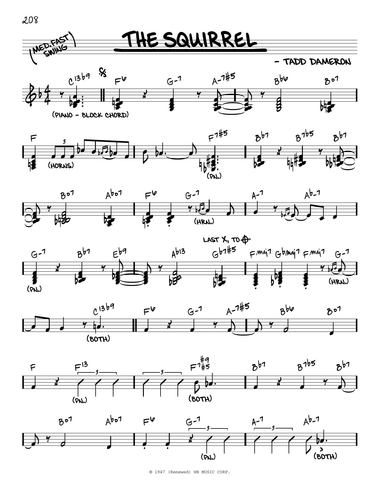 Download Tadd Dameron The Squirrel Sheet Music and learn how to play Real Book – Melody & Chords PDF digital score in minutes
