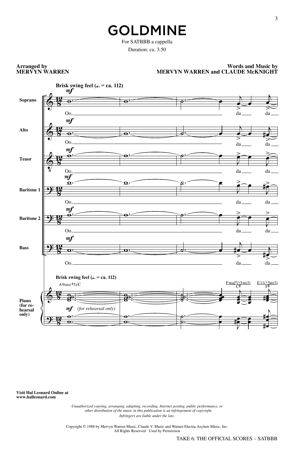 Download Take 6 Gold Mine (arr. Mervyn Warren) Sheet Music and learn how to play SATB Choir PDF digital score in minutes