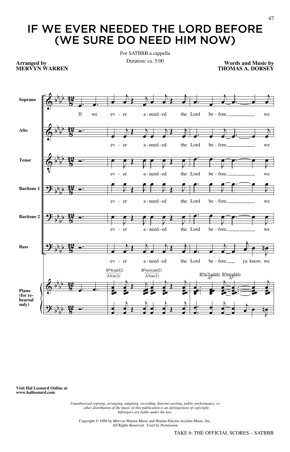 Download Take 6 If We Ever (Needed The Lord Before) Sheet Music and learn how to play SATB Choir PDF digital score in minutes