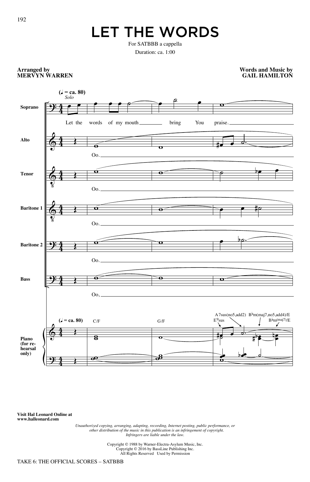 Download Take 6 Let The Words Sheet Music and learn how to play SATB Choir PDF digital score in minutes