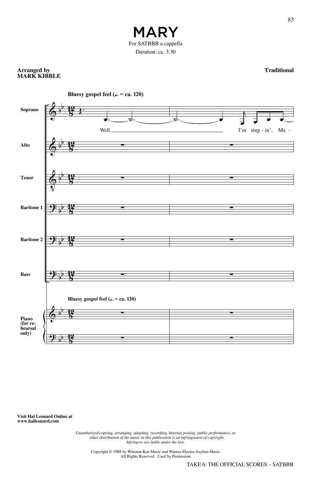 Download Take 6 Mary Sheet Music and learn how to play SATB Choir PDF digital score in minutes