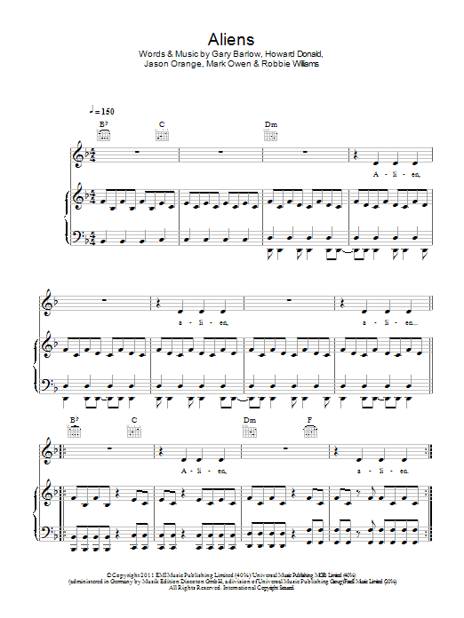 Download Take That Aliens Sheet Music and learn how to play Piano, Vocal & Guitar (Right-Hand Melody) PDF digital score in minutes
