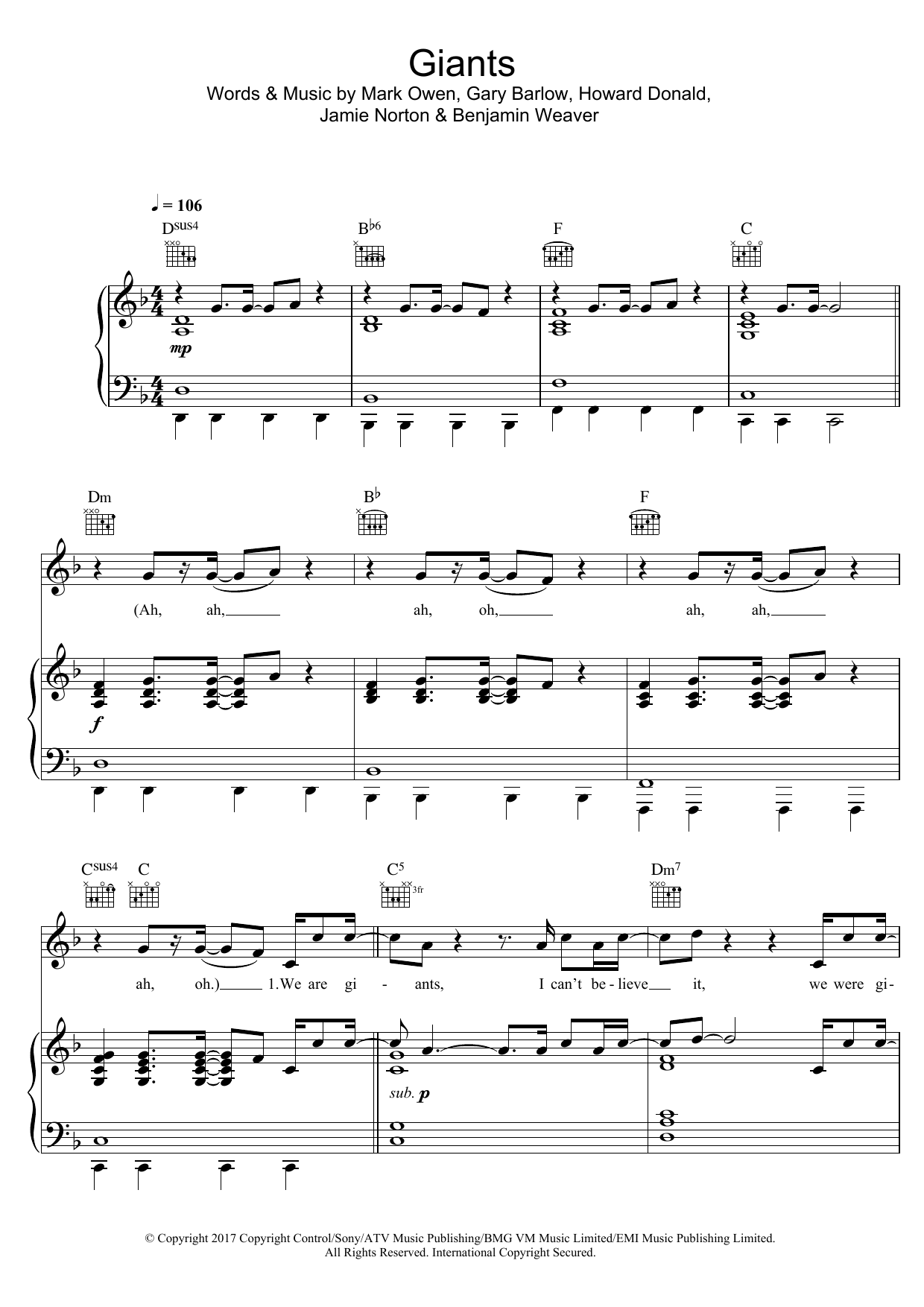 Download Take That Giants Sheet Music and learn how to play Piano, Vocal & Guitar (Right-Hand Melody) PDF digital score in minutes