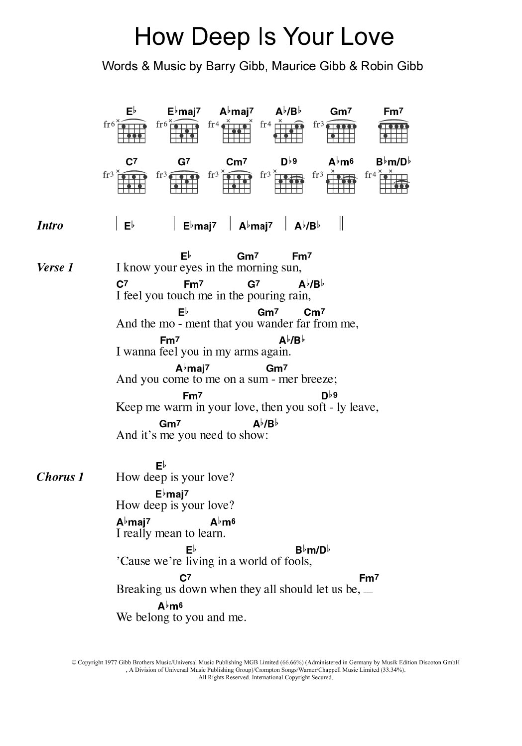 Download Take That How Deep Is Your Love Sheet Music and learn how to play Lyrics & Chords PDF digital score in minutes