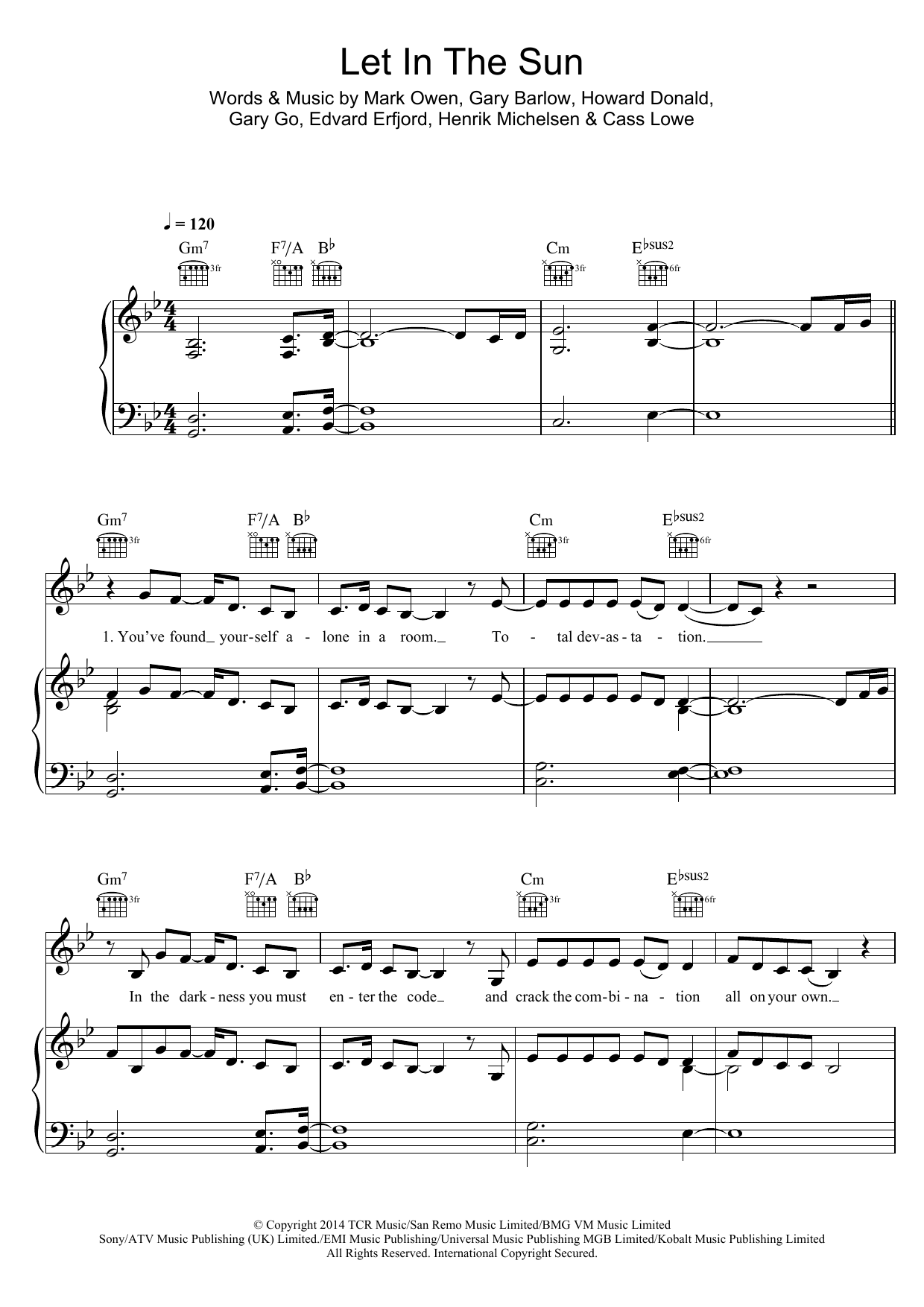 Download Take That Let In The Sun Sheet Music and learn how to play Piano, Vocal & Guitar (Right-Hand Melody) PDF digital score in minutes