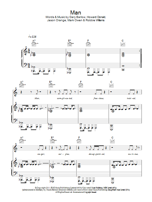 Download Take That Man Sheet Music and learn how to play Piano, Vocal & Guitar (Right-Hand Melody) PDF digital score in minutes