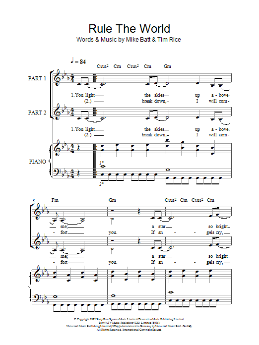 Download Take That Rule The World (from Stardust) Sheet Music and learn how to play 2-Part Choir PDF digital score in minutes