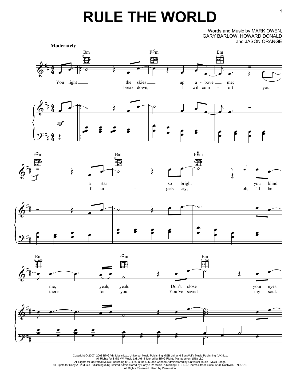 Take That Rule The World Sheet Music Notes Chords Piano Vocal Guitar Right Hand Melody Download Pop Pdf