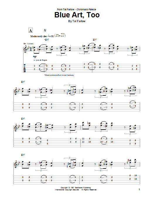 Download Tal Farlow Blue Art, Too Sheet Music and learn how to play Guitar Tab PDF digital score in minutes