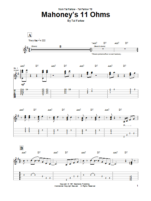 Download Tal Farlow Mahoney's 11 Ohms Sheet Music and learn how to play Guitar Tab PDF digital score in minutes