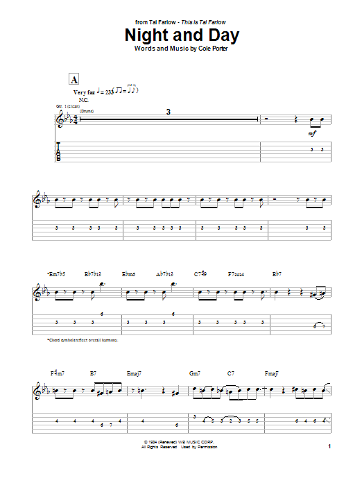 Download Tal Farlow Night And Day Sheet Music and learn how to play Guitar Tab PDF digital score in minutes