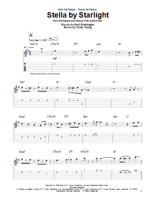 Download Tal Farlow Stella By Starlight Sheet Music and learn how to play Guitar Tab PDF digital score in minutes
