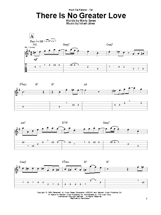 Download Tal Farlow There Is No Greater Love Sheet Music and learn how to play Guitar Tab PDF digital score in minutes