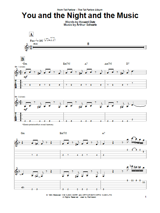 Download Tal Farlow You And The Night And The Music Sheet Music and learn how to play Guitar Tab PDF digital score in minutes