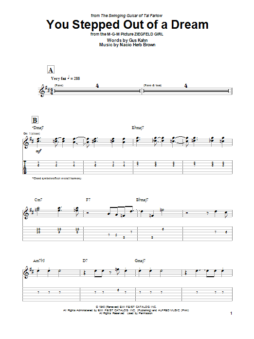 Download Tal Farlow You Stepped Out Of A Dream Sheet Music and learn how to play Guitar Tab PDF digital score in minutes