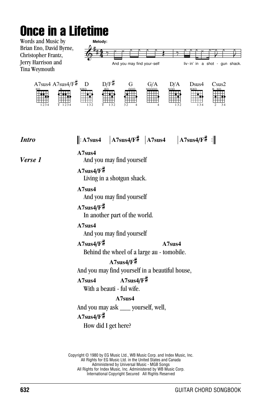 Download Talking Heads Once In A Lifetime Sheet Music and learn how to play Lyrics & Chords PDF digital score in minutes