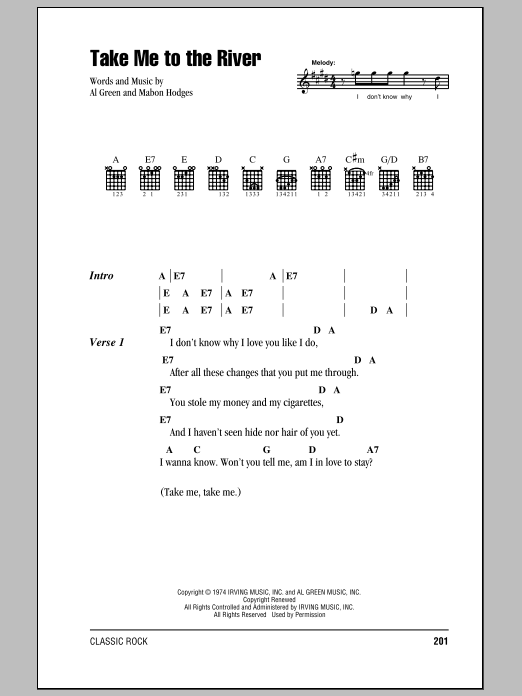 Download Talking Heads Take Me To The River Sheet Music and learn how to play Lyrics & Chords PDF digital score in minutes