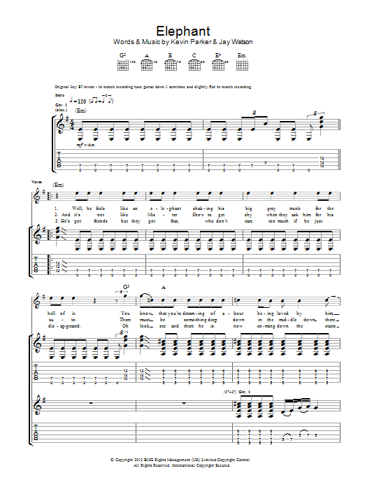 Download Tame Impala Elephant Sheet Music and learn how to play Guitar Tab PDF digital score in minutes