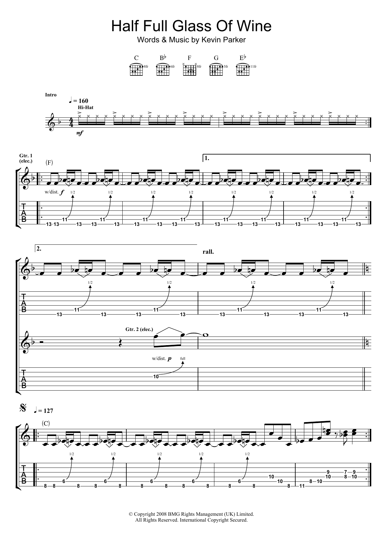 Download Tame Impala Half Full Glass Of Wine Sheet Music and learn how to play Guitar Tab PDF digital score in minutes