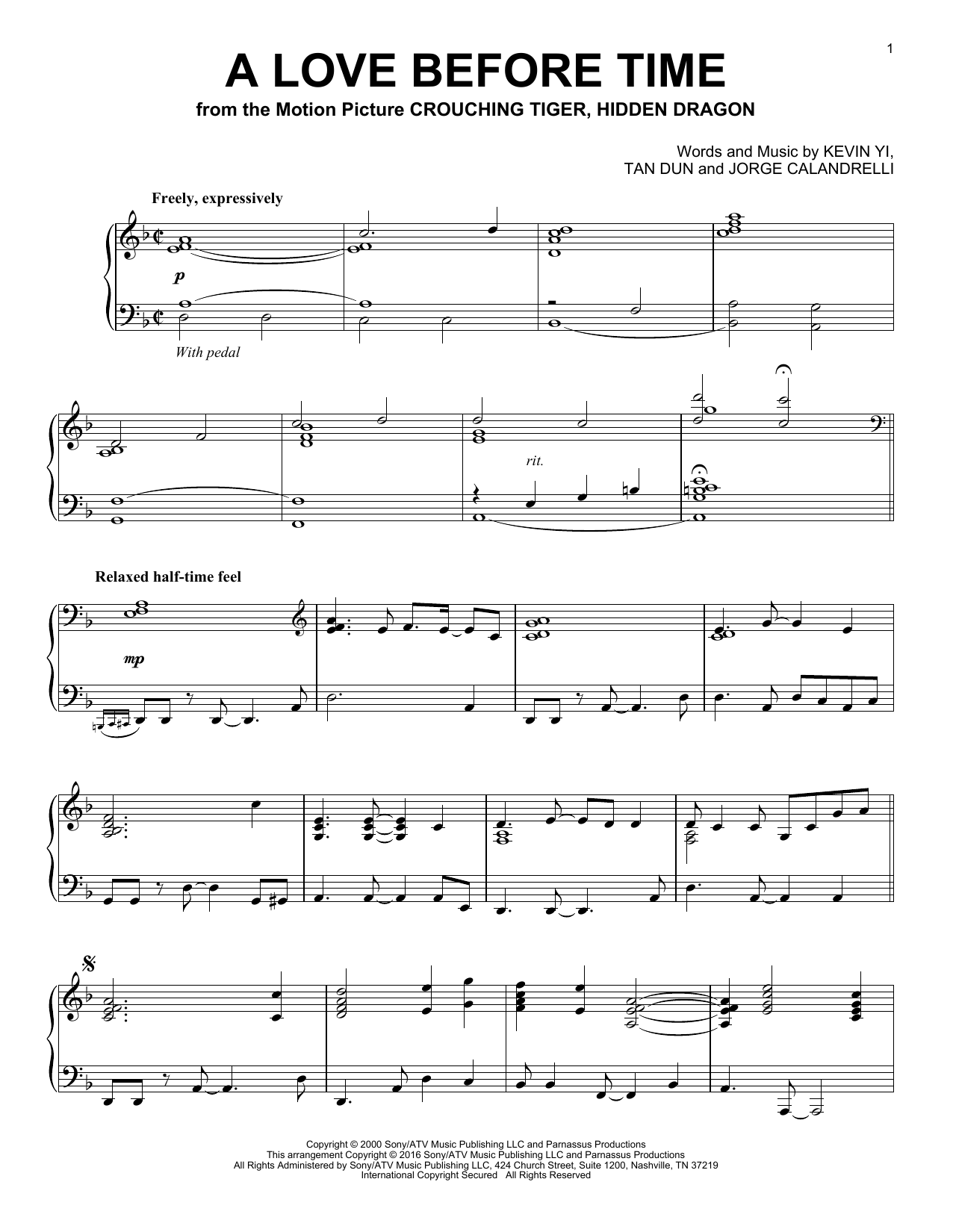 Download Tan Dun A Love Before Time Sheet Music and learn how to play Piano PDF digital score in minutes