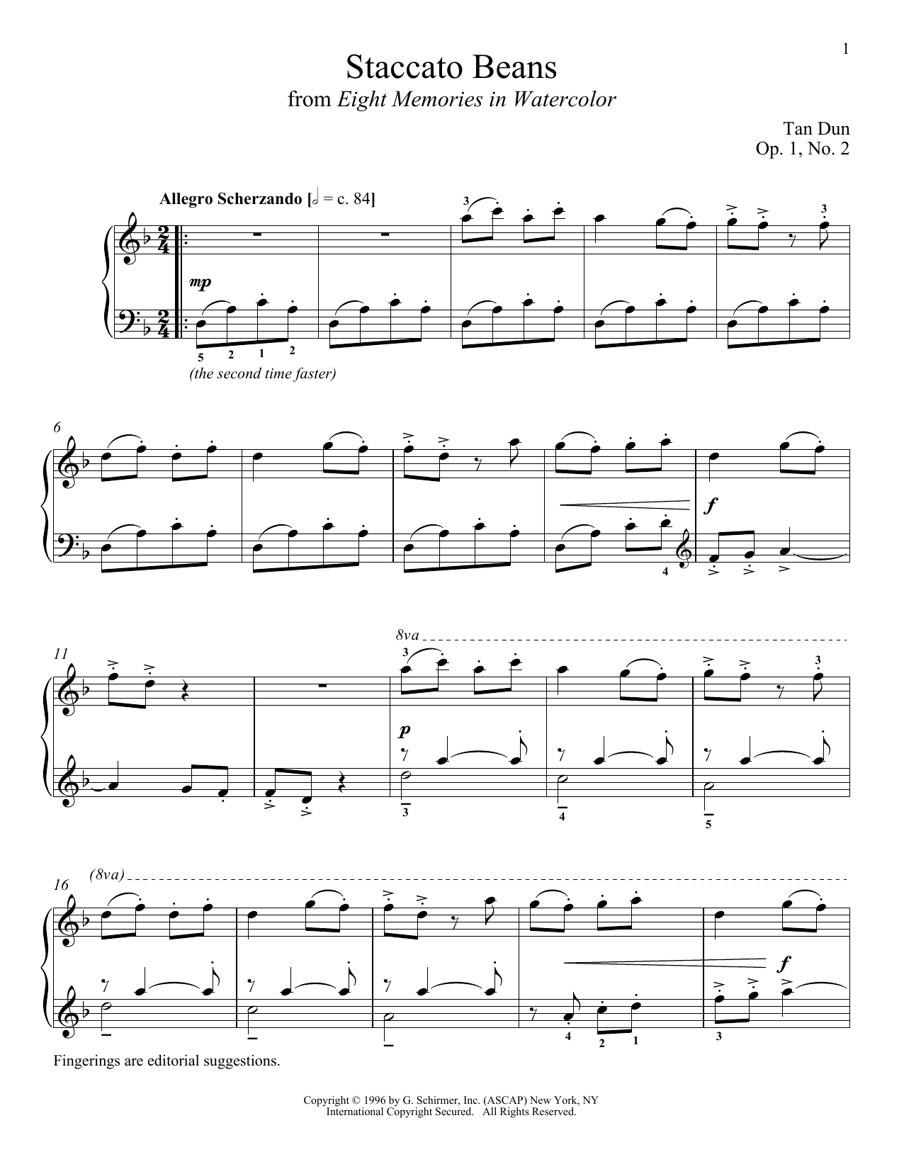 Download Tan Dun Staccato Beans Sheet Music and learn how to play Piano PDF digital score in minutes