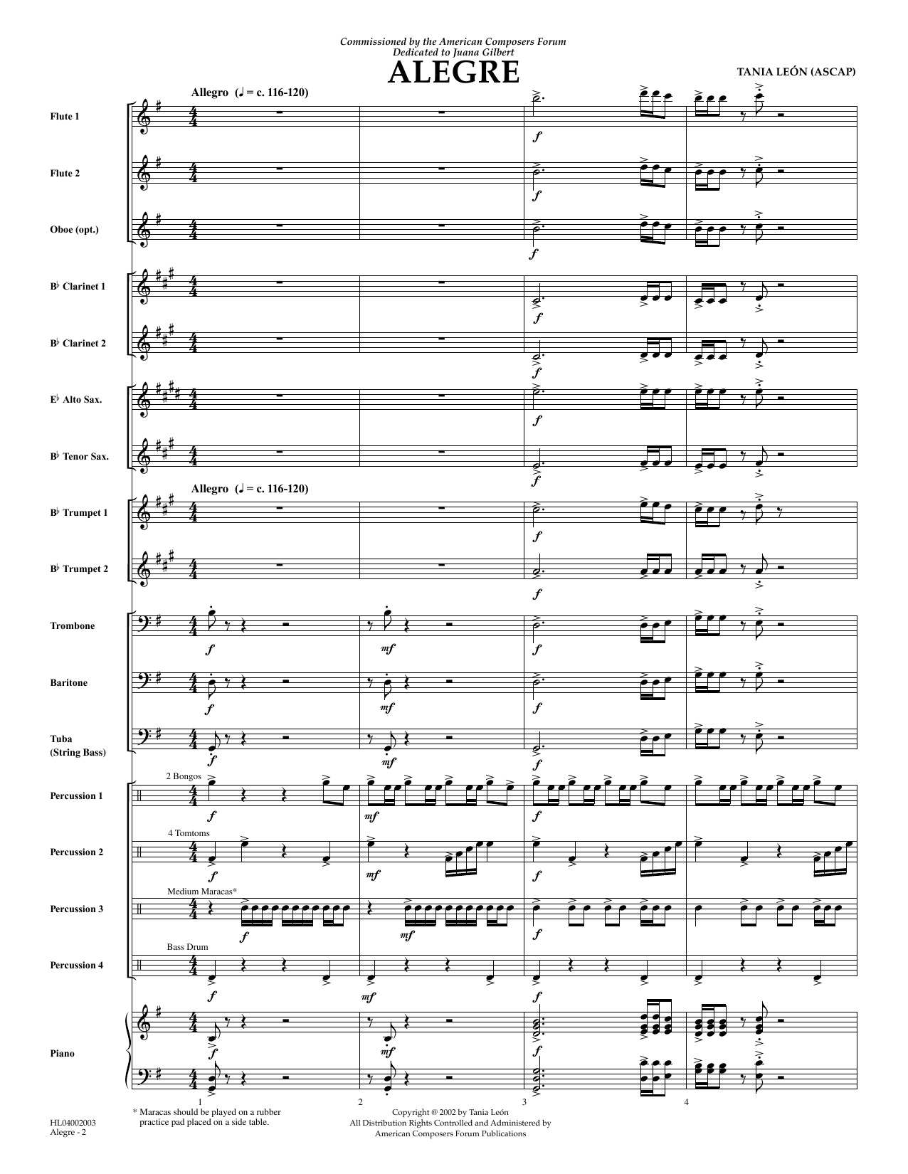 Download Tania Leon Alegre - Full Score Sheet Music and learn how to play Concert Band PDF digital score in minutes