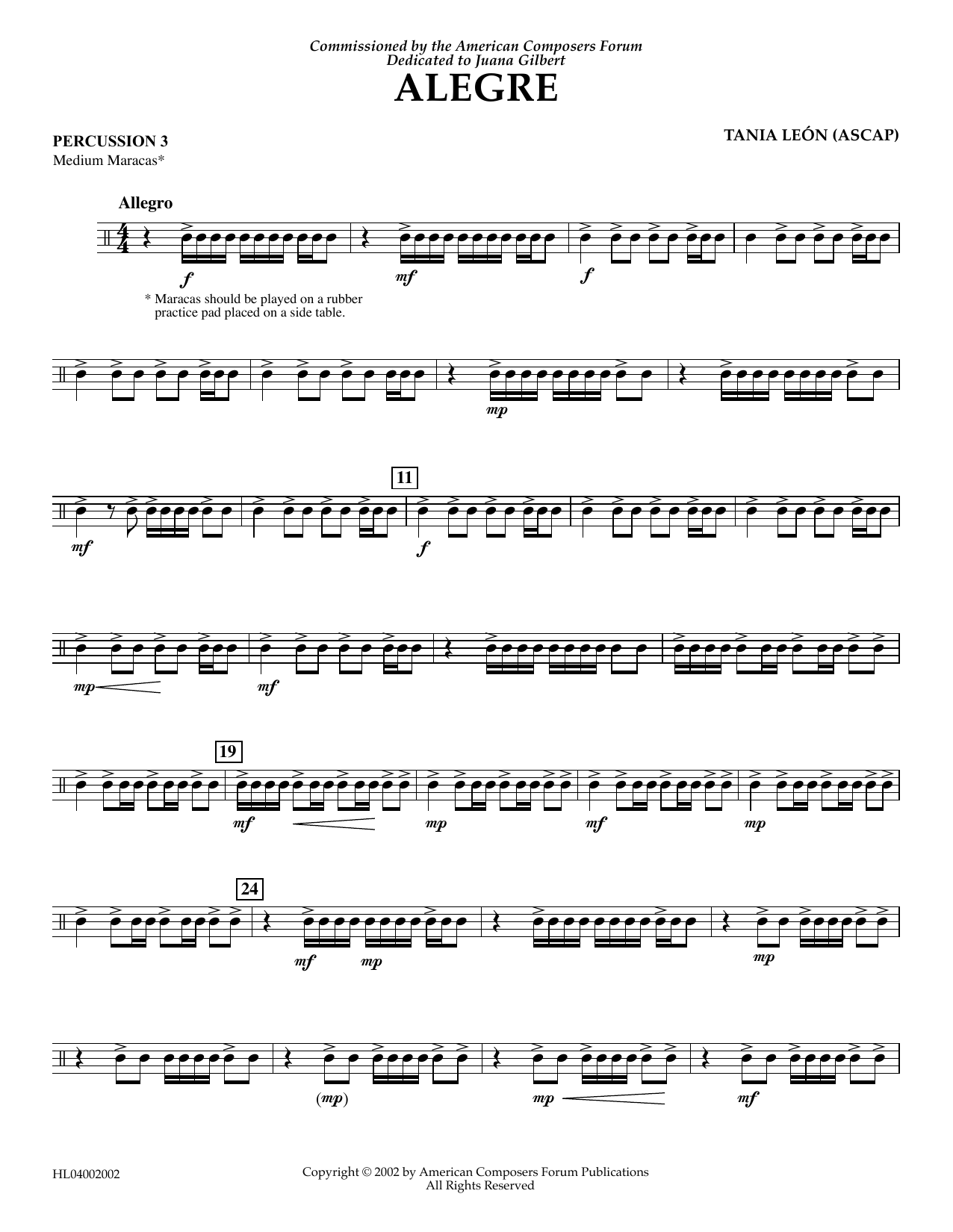 Download Tania Leon Alegre - Percussion 3 Sheet Music and learn how to play Concert Band PDF digital score in minutes