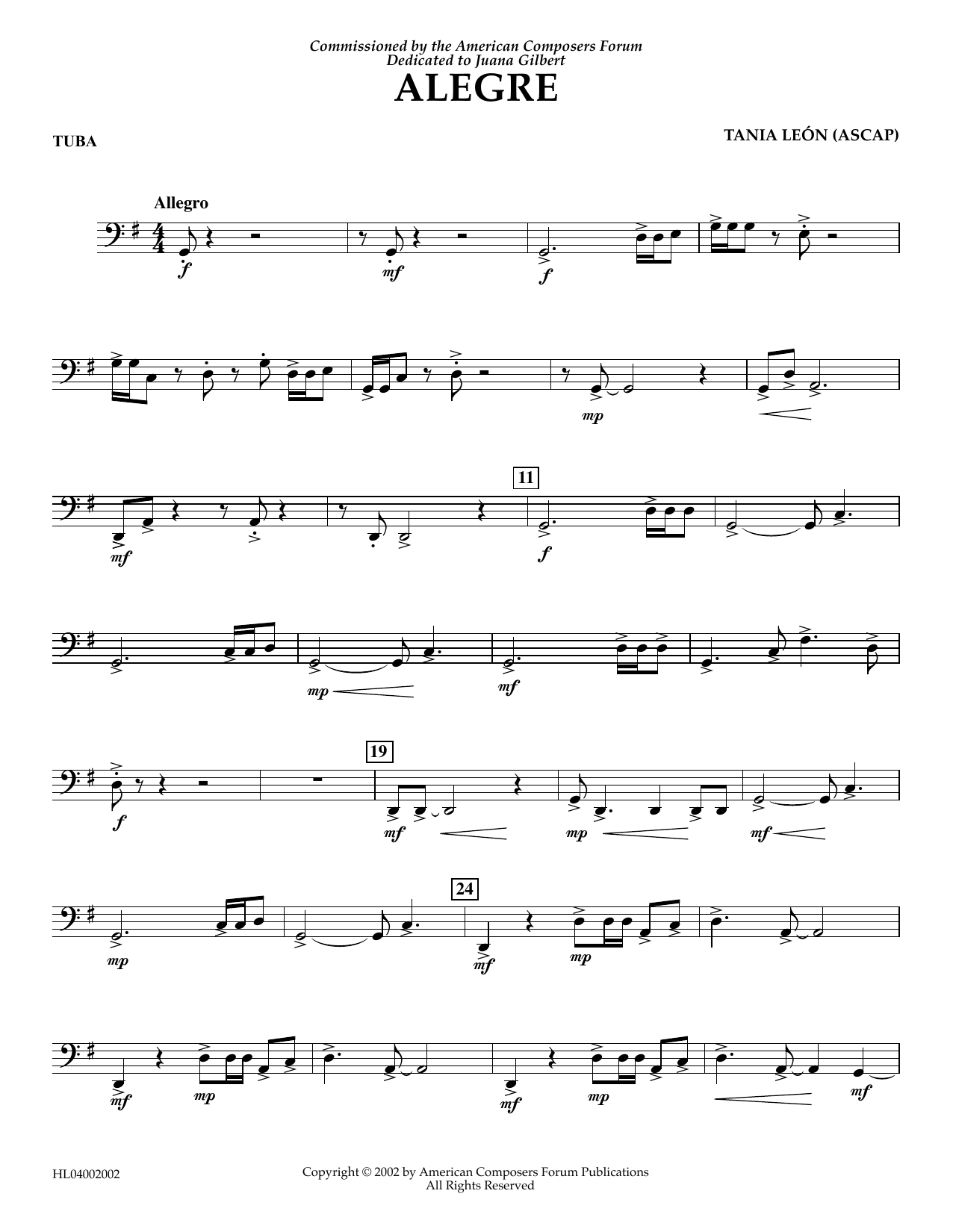 Download Tania Leon Alegre - Tuba Sheet Music and learn how to play Concert Band PDF digital score in minutes