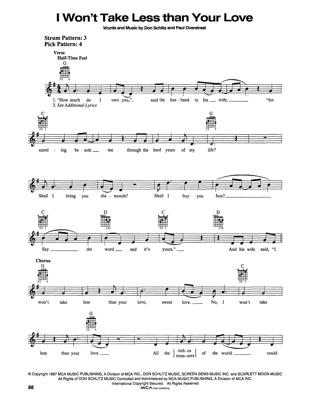 Download Tanya Tucker I Won't Take Less Than Your Love Sheet Music and learn how to play Easy Guitar PDF digital score in minutes