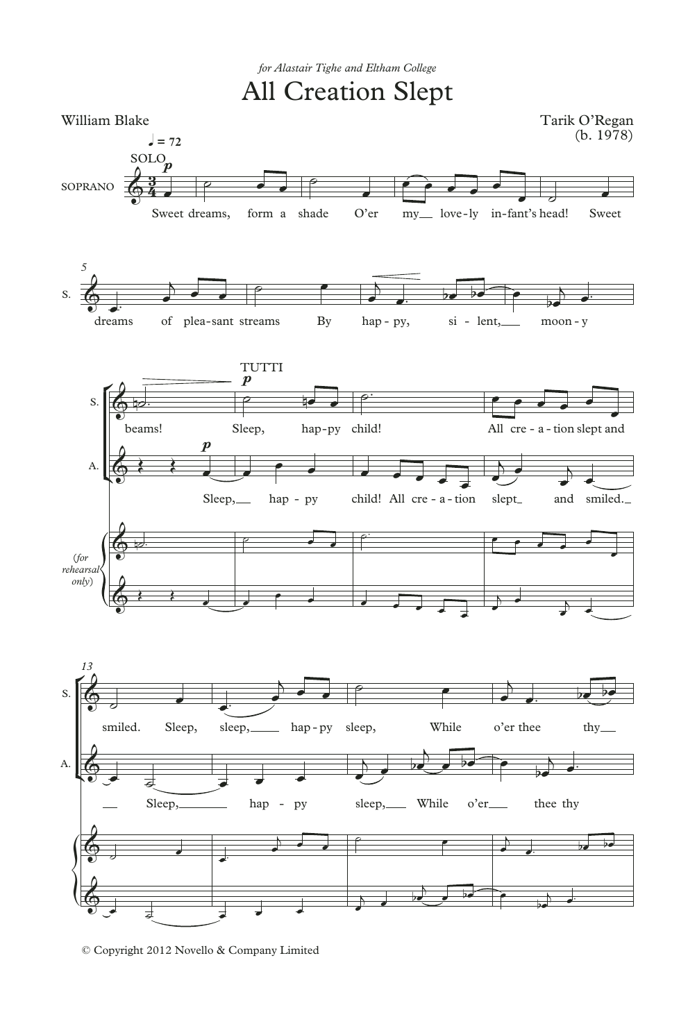 Download Tarik O'Regan All Creation Slept Sheet Music and learn how to play SATB Choir PDF digital score in minutes