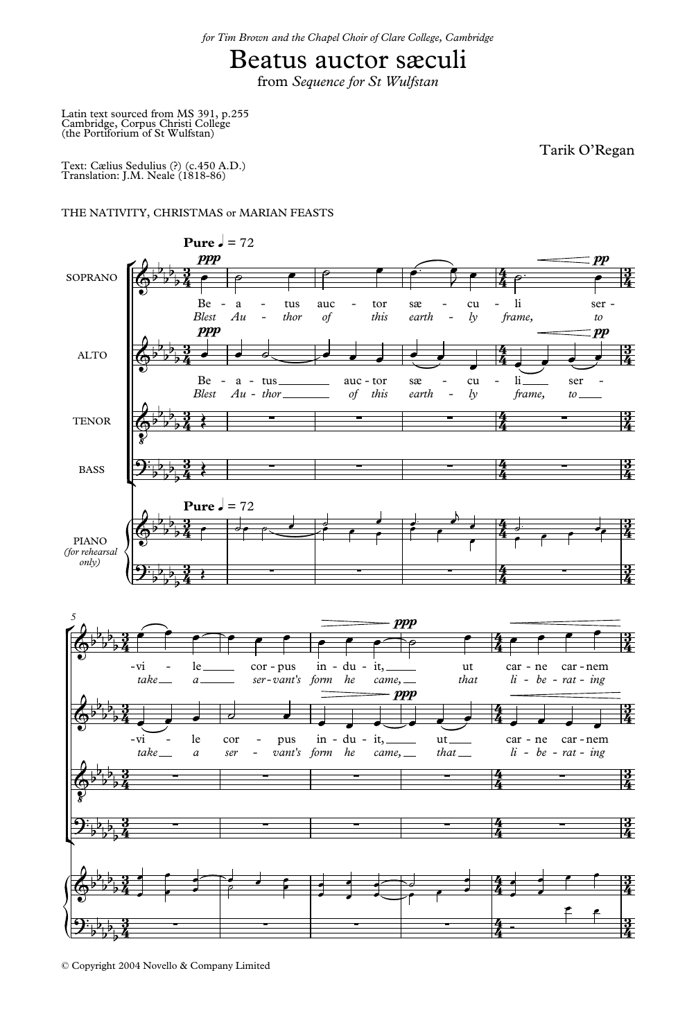 Download Tarik O'Regan Beatus Auctor Saeculi (From Sequence for St Wulfstan) Sheet Music and learn how to play Choir PDF digital score in minutes