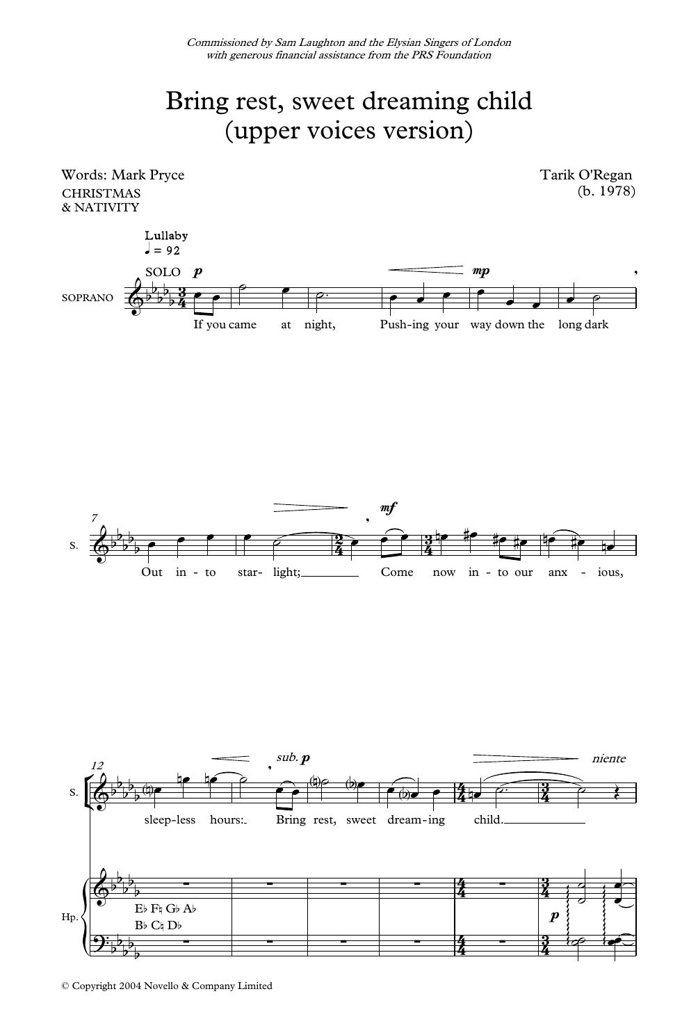 Download Tarik O'Regan Bring Rest Sweet Dreaming Child Sheet Music and learn how to play 2-Part Choir PDF digital score in minutes