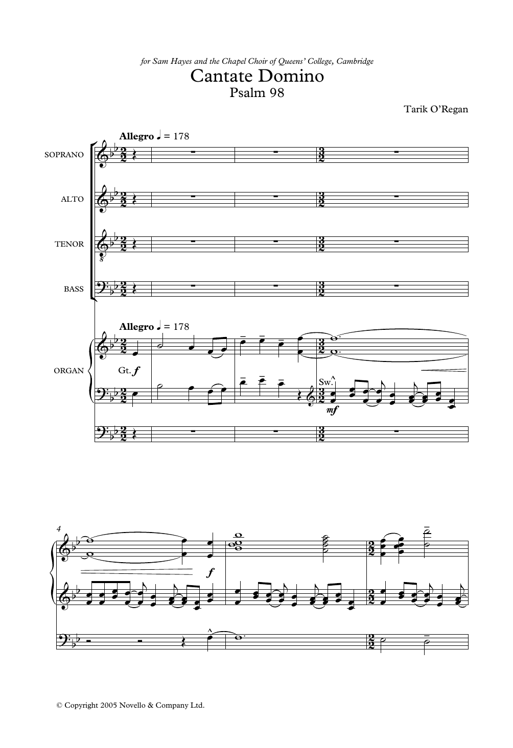 Download Tarik O'Regan Cantate Domino Sheet Music and learn how to play SATB Choir PDF digital score in minutes