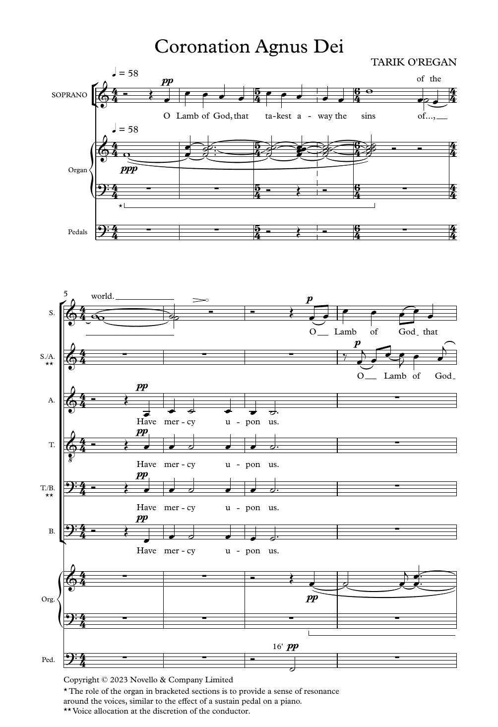 Download Tarik O'Regan Coronation Agnus Dei Sheet Music and learn how to play SATB Choir PDF digital score in minutes