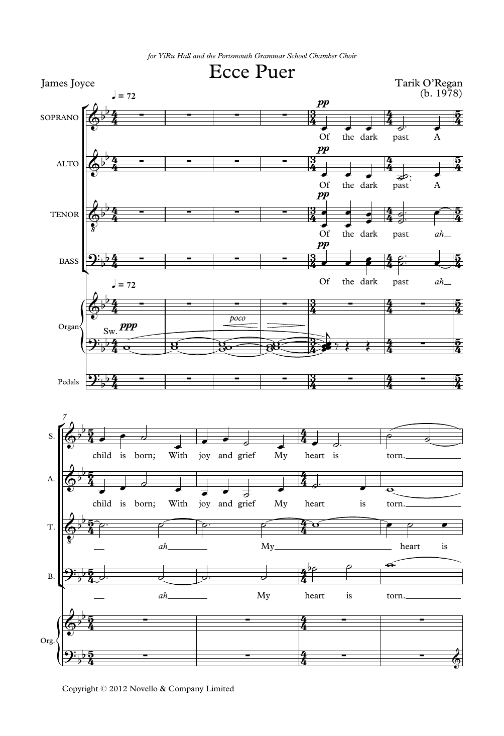 Download Tarik O'Regan Ecce Puer Sheet Music and learn how to play SATB Choir PDF digital score in minutes