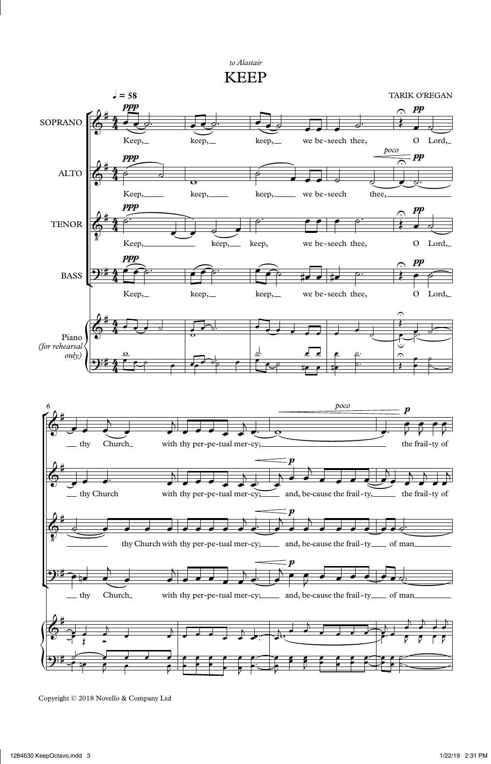 Download Tarik O'Regan Keep Sheet Music and learn how to play SATB Choir PDF digital score in minutes