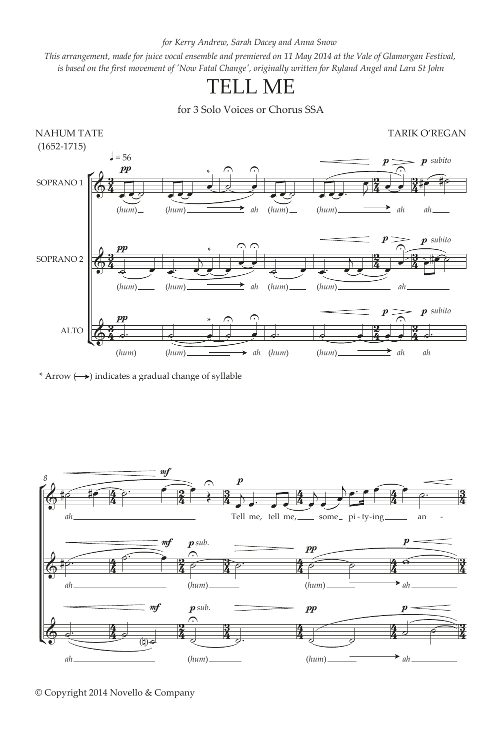 Download Tarik O'Regan Tell Me Sheet Music and learn how to play SSA Choir PDF digital score in minutes