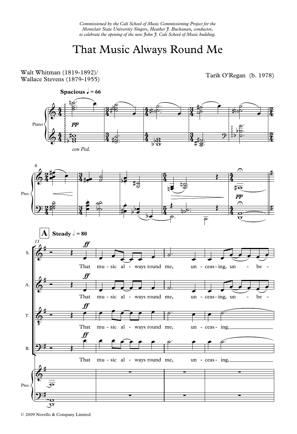 Download Tarik O'Regan That Music Always Round Me Sheet Music and learn how to play SATB Choir PDF digital score in minutes