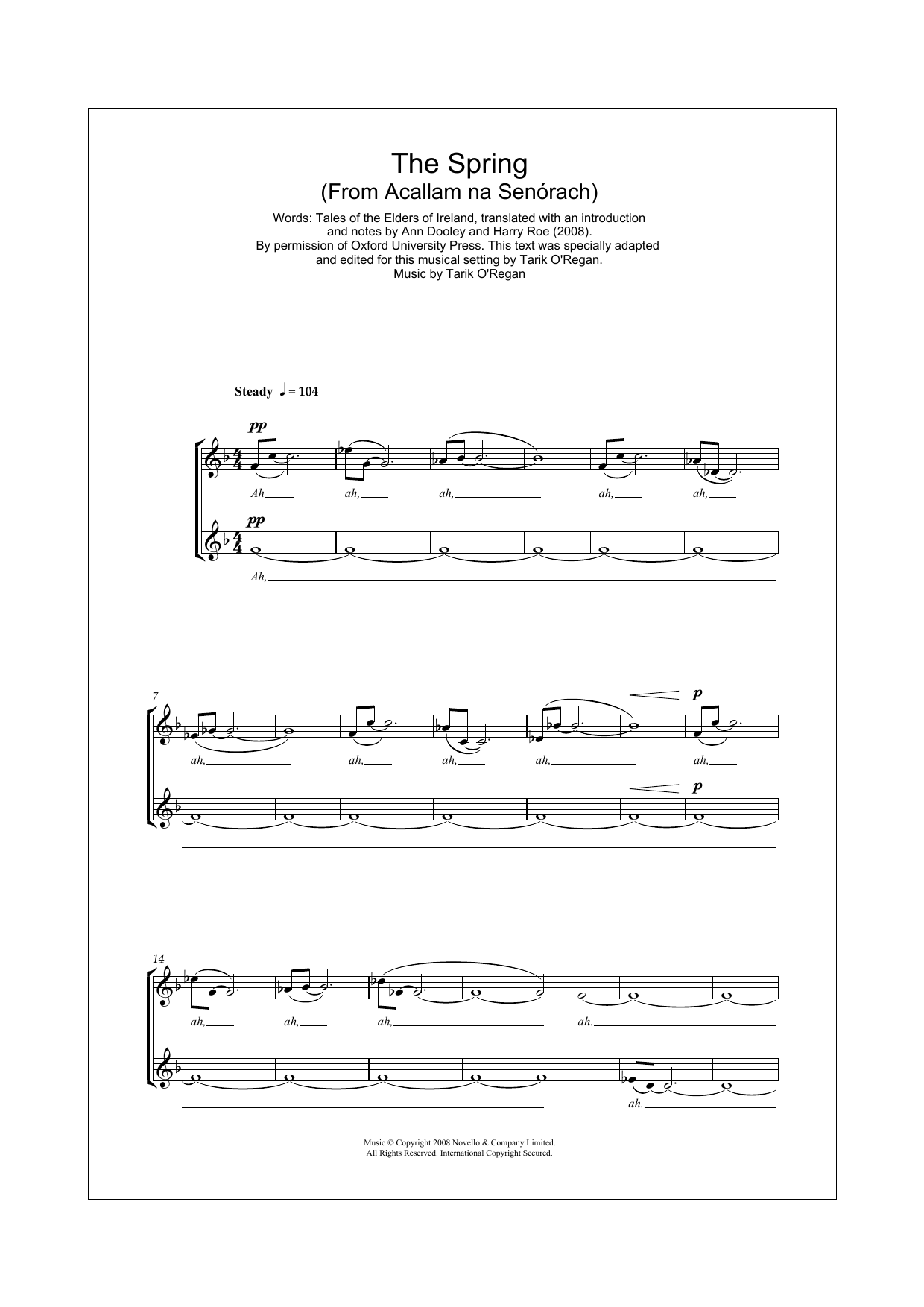 Download Tarik O'Regan The Spring (From Acallam na Senorach) Sheet Music and learn how to play SATB Choir PDF digital score in minutes
