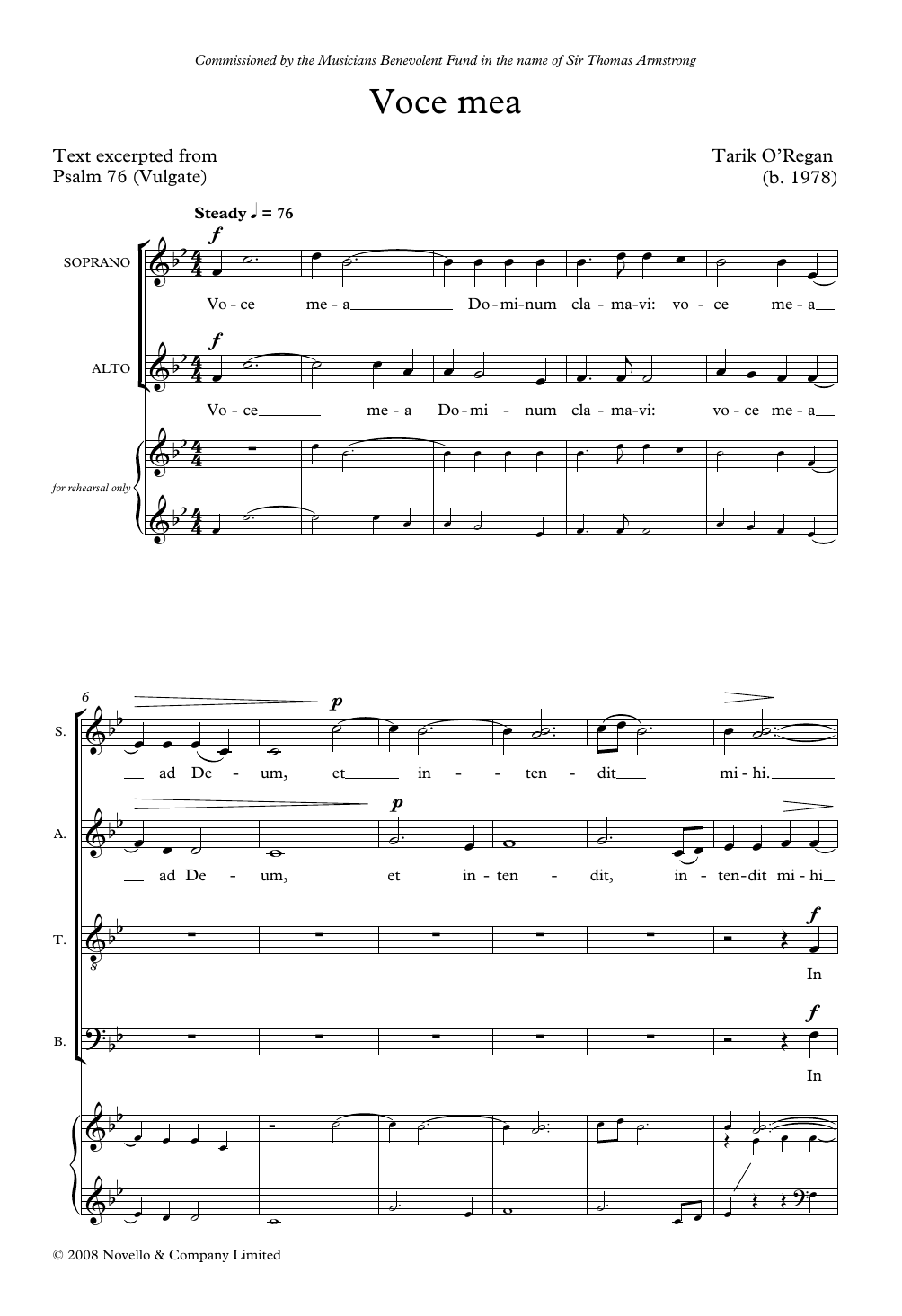 Download Tarik O'Regan Voce Mea Sheet Music and learn how to play SATB Choir PDF digital score in minutes