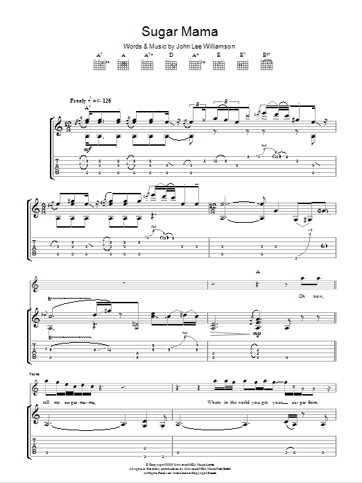 Download Taste Sugar Mama Sheet Music and learn how to play Guitar Tab PDF digital score in minutes
