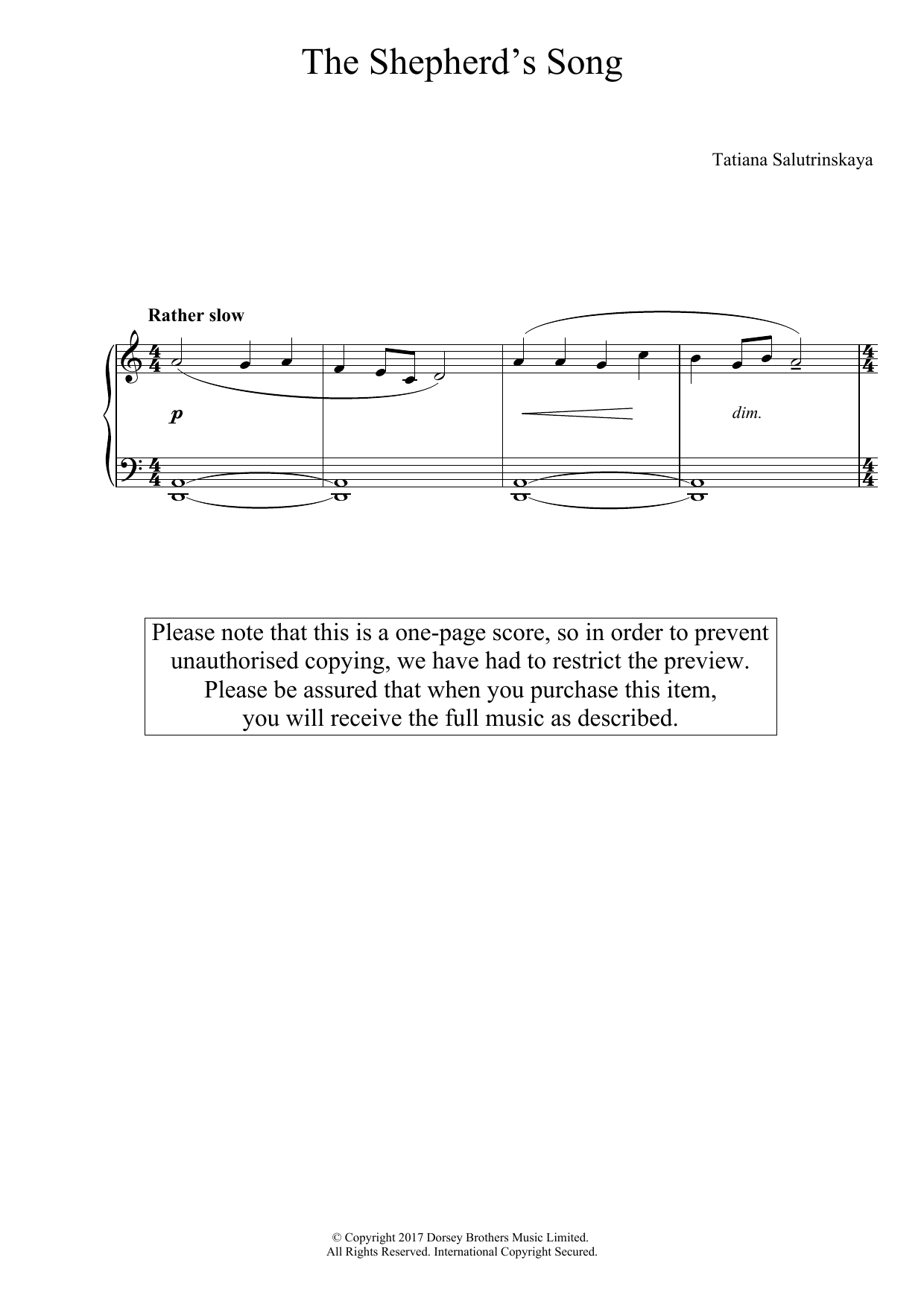 Download Tatiana Salutrinskaya The Shepherd's Song Sheet Music and learn how to play Easy Piano PDF digital score in minutes